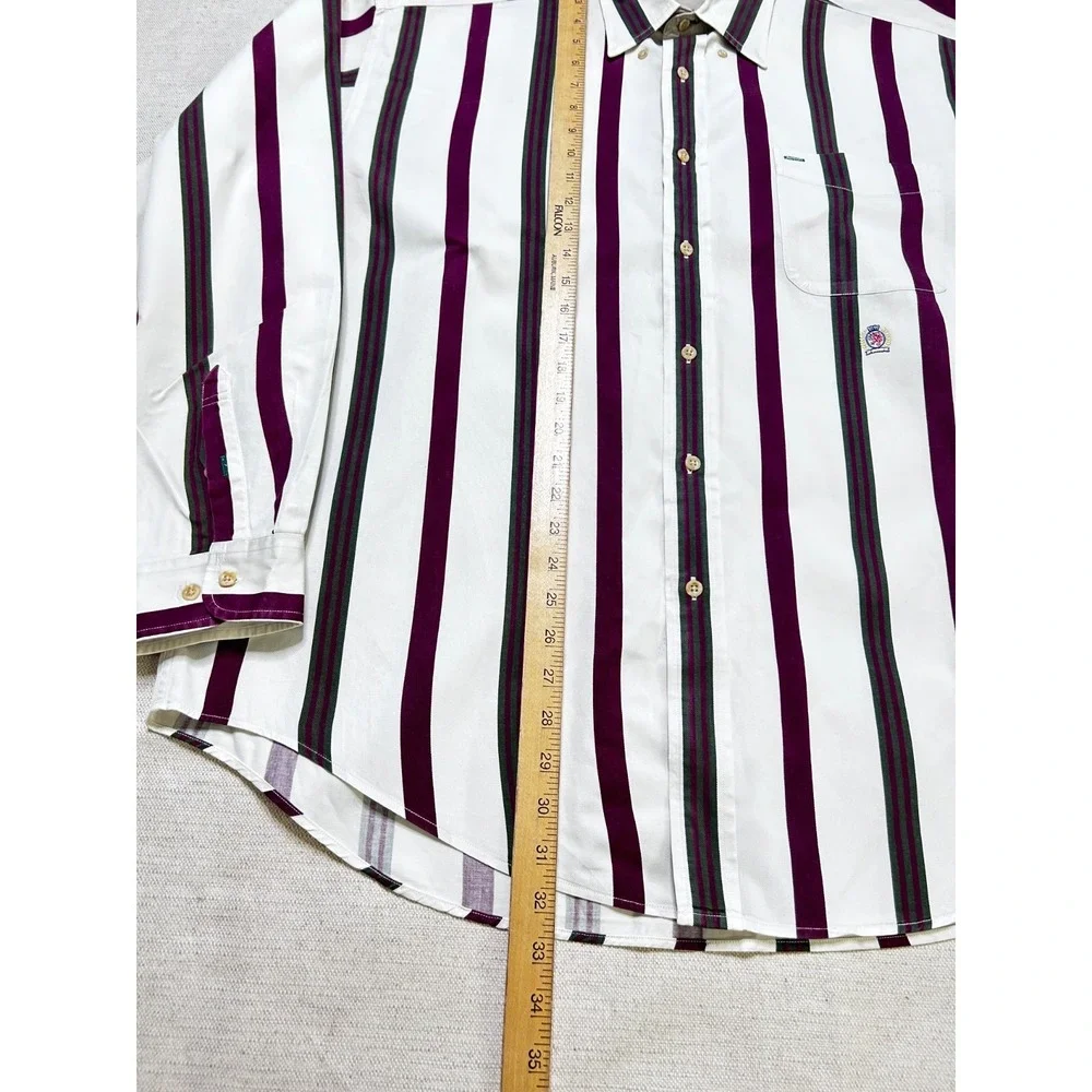 Vintage Tommy Hilfiger Button Up Shirt Men's XL White Purple Striped Long Sleeve